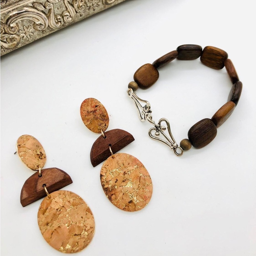 Vintage lot natural wood cork jewelry